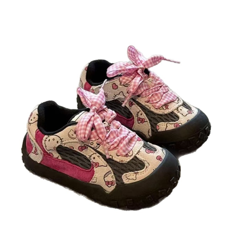 Детски ежедневни обувки с изкуствена кожа горна част, гумена противохлъзгаща подметка, карикатурен принт, закопчаване с велкро