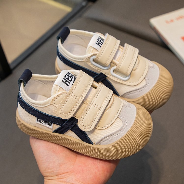 Dječje tenisice za unutarnju upotrebu, korejskog stila, platnene, proljeće i jesen, unisex, mekana potplata, Velcro kopčanje, vodootporne