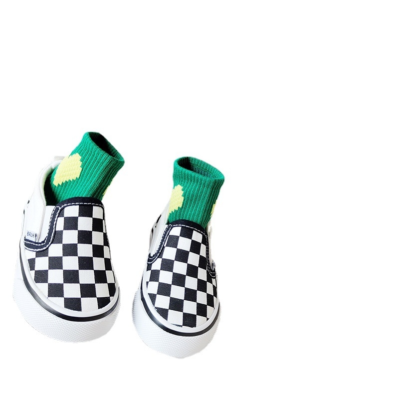 Dječje platnene tenisice – unisex, karirani uzorak, niski gornji dio, slip-on, gumena potplata