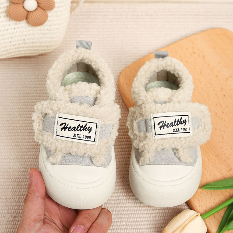 Dječje tenisice od pamuk-kanvasa s fleec podstavom, zatvaranje Velcro, unisex, korejskog stila, casual obuća