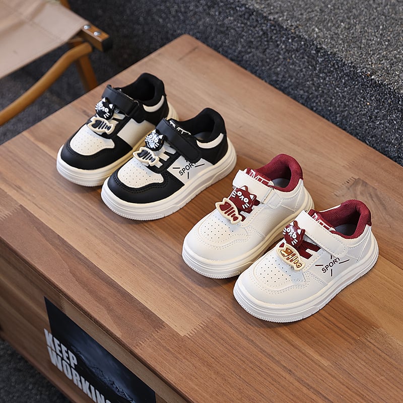 Детски обувки за спорт с лепенка, нисък връх, PU горна част, PVC подметка, дишащи, антихлъзгави, карикатурен принт, пролетно-есенни, унисекс