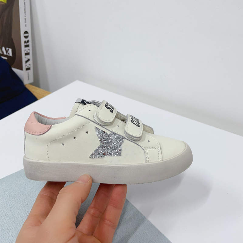 Dječje tenisice sa šljokicama i zvijezdom s petokrakom, Velcro, kožni gornji dio, gumeni potplat, unisex, casual za proljeće i jesen 2025