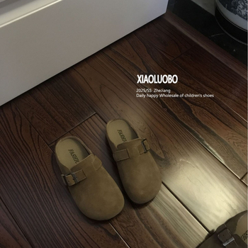 Dječje cipele u stilu Birkenstock, zatvoren prst, prava nubuk koža, unisex, retro stil, jesen 2025