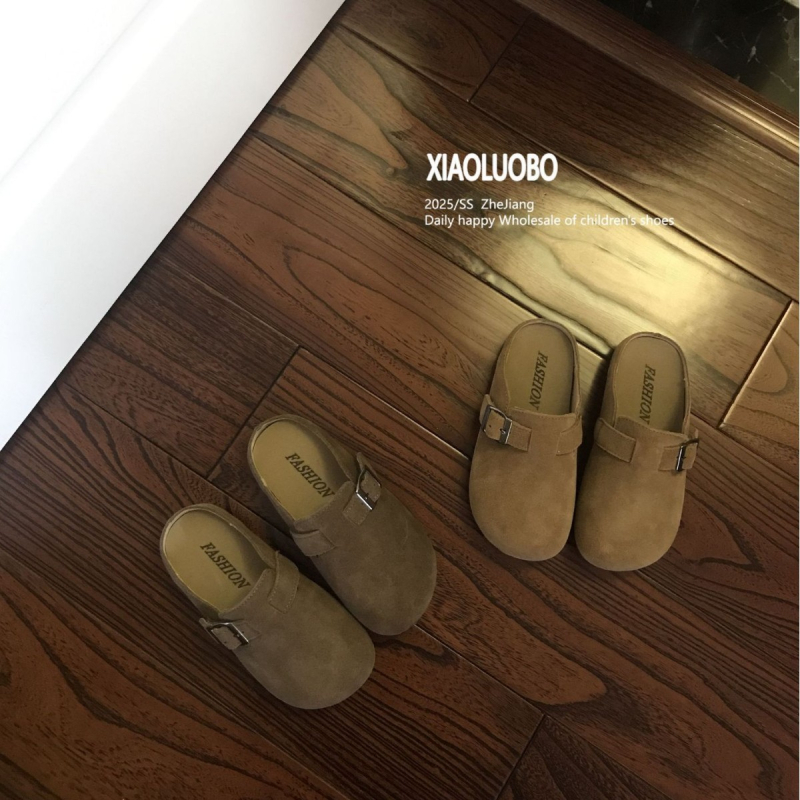 Dječje cipele u stilu Birkenstock, zatvoren prst, prava nubuk koža, unisex, retro stil, jesen 2025