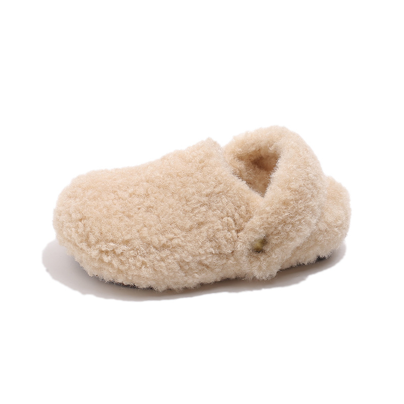Detské papuče v kórejskom štýle s fleecovou podšívkou, horná časť z syntetickej kože, teplé a odolné, Zima 2024