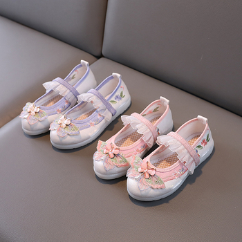 Hanfu lánycipő – szatén felsőrész, hímzés, kínai stílus, elasztikus zárás, TPR talp