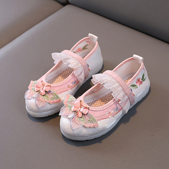 Hanfu lánycipő – szatén felsőrész, hímzés, kínai stílus, elasztikus zárás, TPR talp