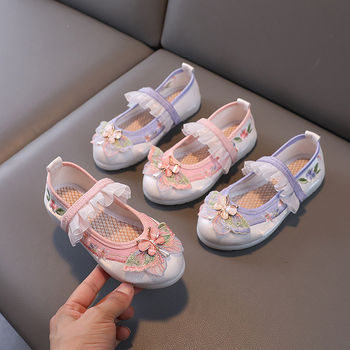 Hanfu lánycipő – szatén felsőrész, hímzés, kínai stílus, elasztikus zárás, TPR talp