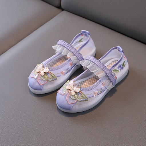 Hanfu lánycipő – szatén felsőrész, hímzés, kínai stílus, elasztikus zárás, TPR talp