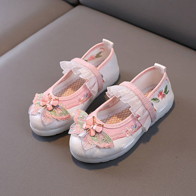 Hanfu lánycipő – szatén felsőrész, hímzés, kínai stílus, elasztikus zárás, TPR talp