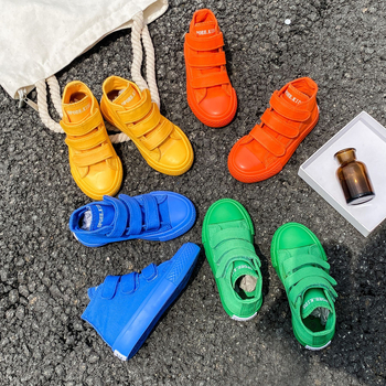 Dječje platnene tenisice visokog kroja s Velcro zatvaračem, unisex, korejski stil, slatkih boja, casual tenisice za proljeće i jesen 2024