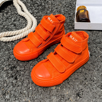 Dječje platnene tenisice visokog kroja s Velcro zatvaračem, unisex, korejski stil, slatkih boja, casual tenisice za proljeće i jesen 2024