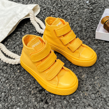 Dječje platnene tenisice visokog kroja s Velcro zatvaračem, unisex, korejski stil, slatkih boja, casual tenisice za proljeće i jesen 2024
