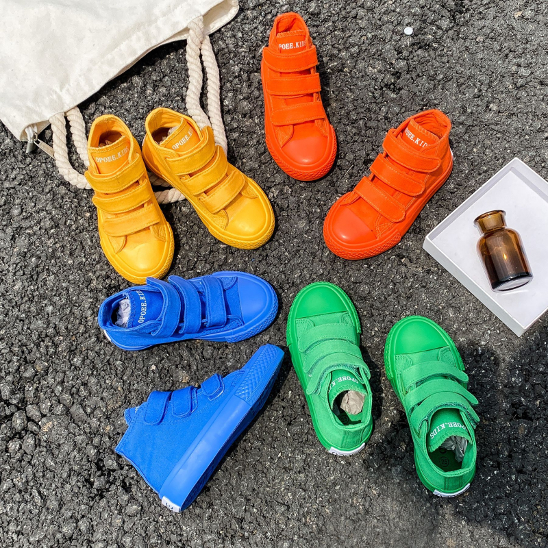 Dječje platnene tenisice visokog kroja s Velcro zatvaračem, unisex, korejski stil, slatkih boja, casual tenisice za proljeće i jesen 2024