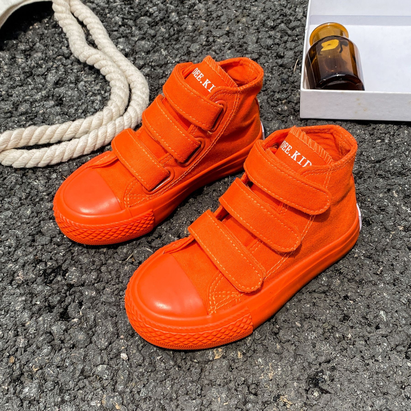Dječje platnene tenisice visokog kroja s Velcro zatvaračem, unisex, korejski stil, slatkih boja, casual tenisice za proljeće i jesen 2024