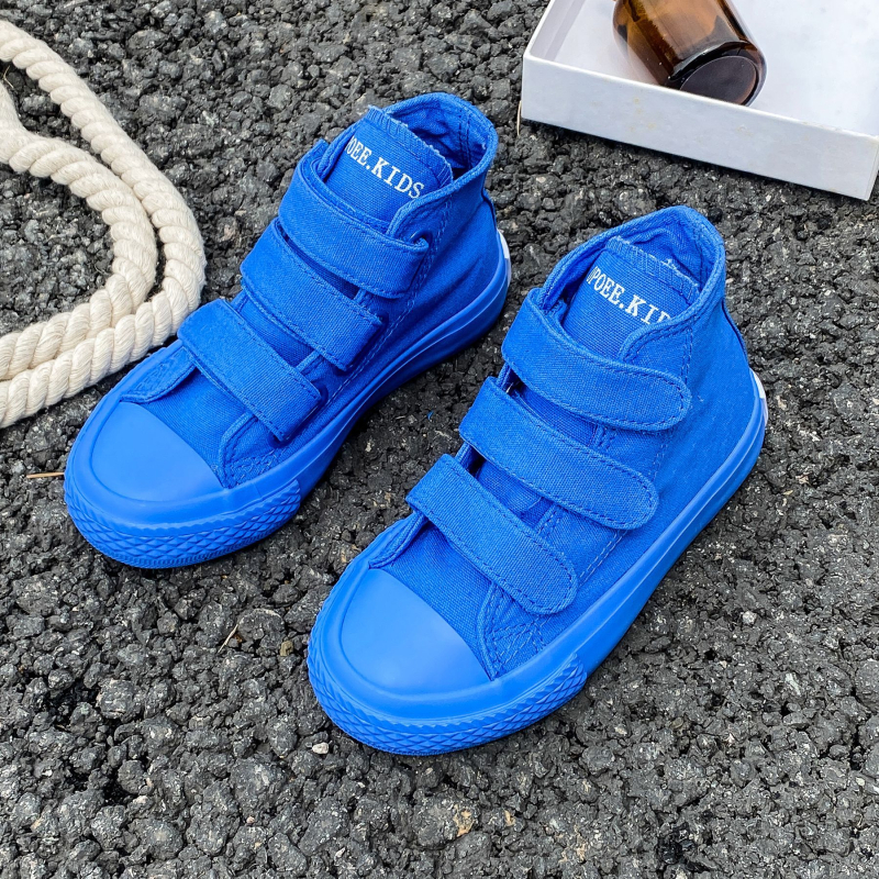 Dječje platnene tenisice visokog kroja s Velcro zatvaračem, unisex, korejski stil, slatkih boja, casual tenisice za proljeće i jesen 2024
