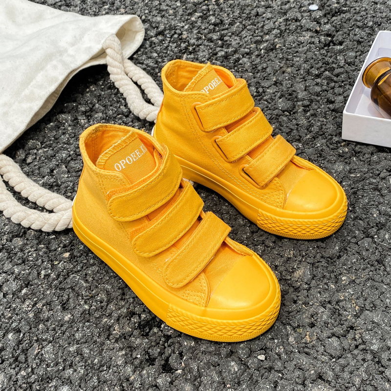 Dječje platnene tenisice visokog kroja s Velcro zatvaračem, unisex, korejski stil, slatkih boja, casual tenisice za proljeće i jesen 2024