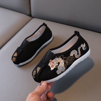 Gyerekeknek szóló etnikus stílusú vászon cipő, elasztikus pánttal; felső rész vászon, belső talp textil, talp TPR