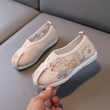 Gyerekeknek szóló etnikus stílusú vászon cipő, elasztikus pánttal; felső rész vászon, belső talp textil, talp TPR