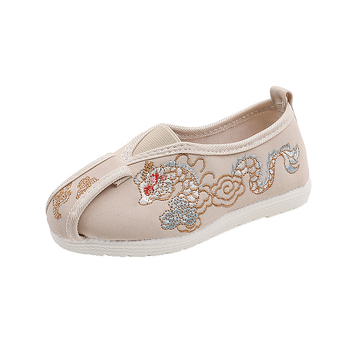 Gyerekeknek szóló etnikus stílusú vászon cipő, elasztikus pánttal; felső rész vászon, belső talp textil, talp TPR