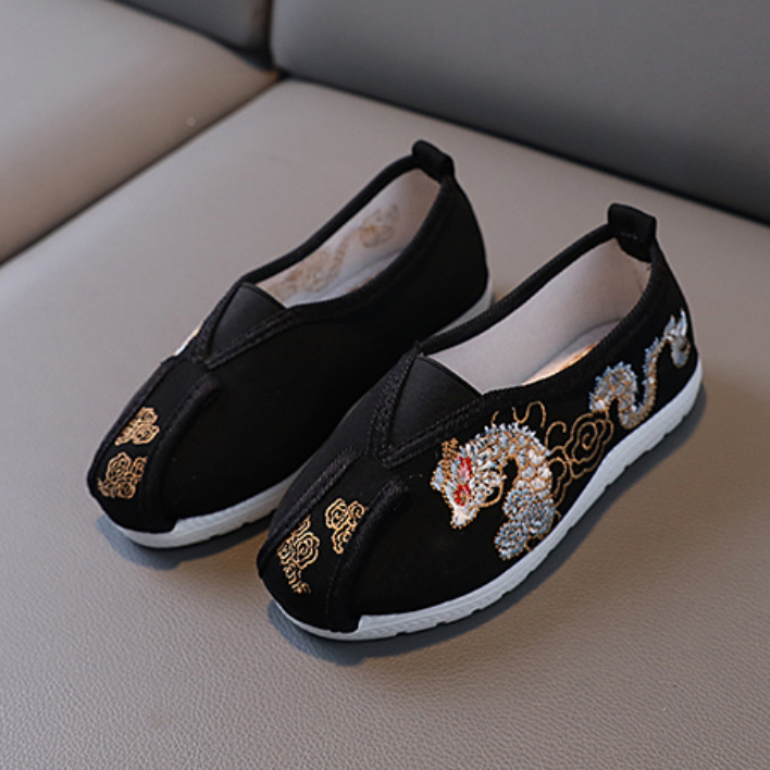 Gyerekeknek szóló etnikus stílusú vászon cipő, elasztikus pánttal; felső rész vászon, belső talp textil, talp TPR