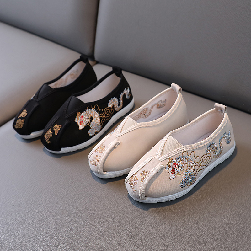 Gyerekeknek szóló etnikus stílusú vászon cipő, elasztikus pánttal; felső rész vászon, belső talp textil, talp TPR