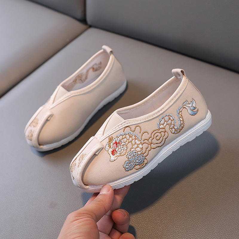 Gyerekeknek szóló etnikus stílusú vászon cipő, elasztikus pánttal; felső rész vászon, belső talp textil, talp TPR