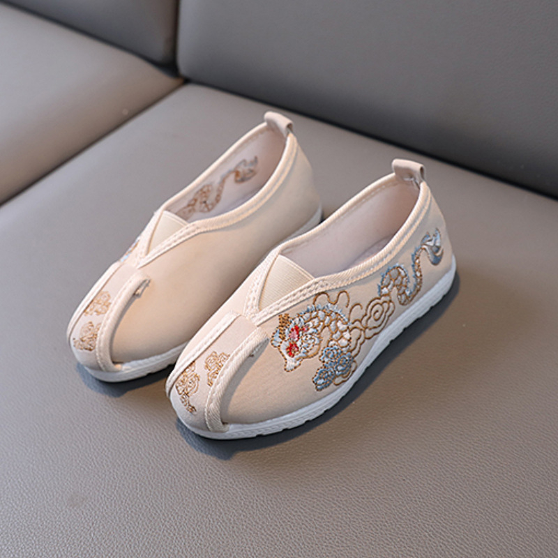 Gyerekeknek szóló etnikus stílusú vászon cipő, elasztikus pánttal; felső rész vászon, belső talp textil, talp TPR