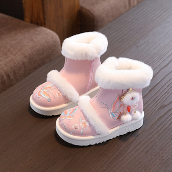 Xiangqila etninio stiliaus mergaičių auliniai, viršus iš super-fiber, pūkuotas vidinis pamušalas, PVC padai, šoninis užtrauktukas