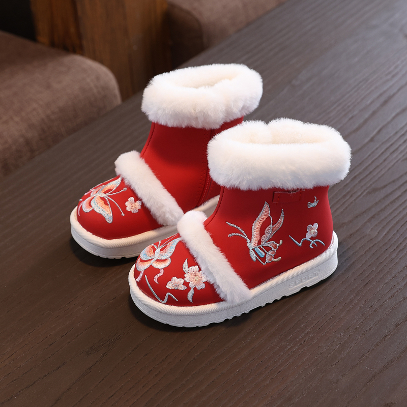 Xiangqila etnikai stílusú gyerek bakancsok, felső rész szuper-fiberrel, plüss bélés, PVC talp, oldalsó cipzár