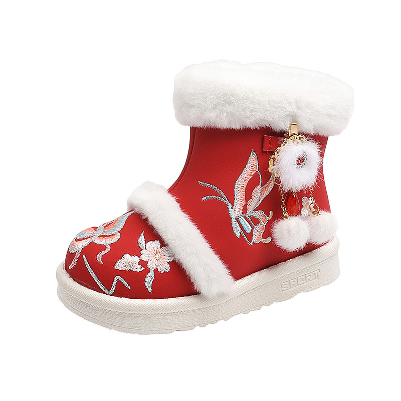 Xiangqila etnikai stílusú gyerek bakancsok, felső rész szuper-fiberrel, plüss bélés, PVC talp, oldalsó cipzár