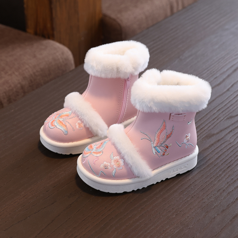 Xiangqila etninio stiliaus mergaičių auliniai, viršus iš super-fiber, pūkuotas vidinis pamušalas, PVC padai, šoninis užtrauktukas