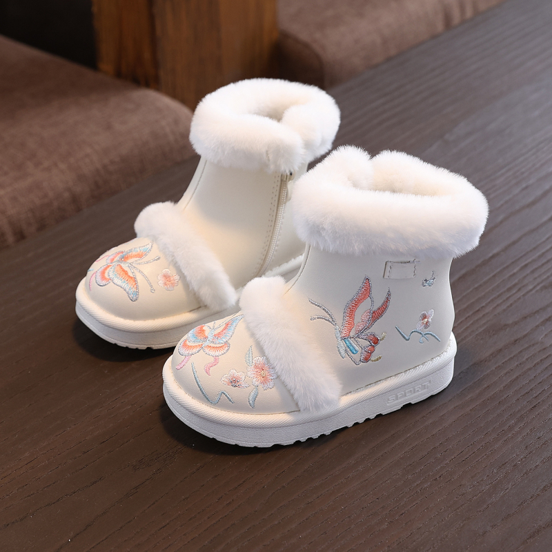 Xiangqila etninio stiliaus mergaičių auliniai, viršus iš super-fiber, pūkuotas vidinis pamušalas, PVC padai, šoninis užtrauktukas