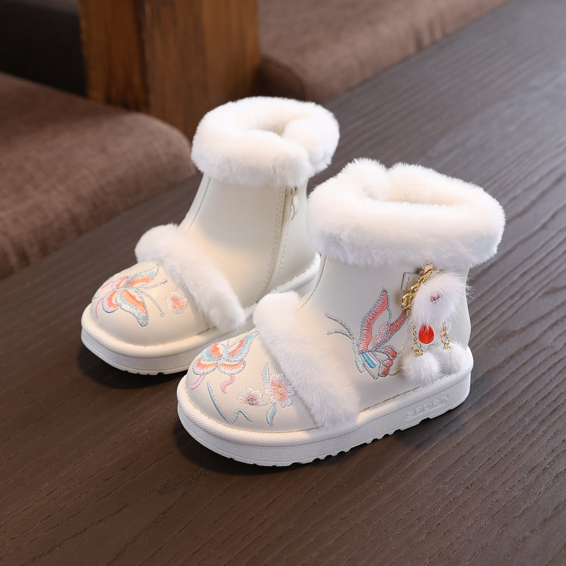 Xiangqila etninio stiliaus mergaičių auliniai, viršus iš super-fiber, pūkuotas vidinis pamušalas, PVC padai, šoninis užtrauktukas