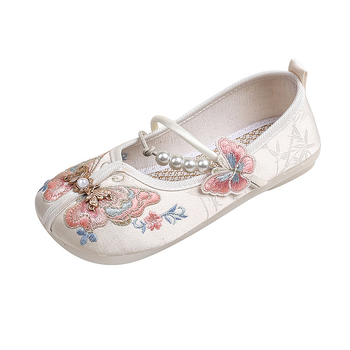 Gyerekeknek szóló, etnikus stílusú pillangó hímzéses lapos cipő, selyem felső, textil belső, TPR talp, elasztikus zárás, 1–16 éveseknek