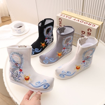 Traditsioonilised Hanfu laste kingad - pealmine osa puuvillane, küljes tõmblukud, hingavad ja kerged, etniline stiil