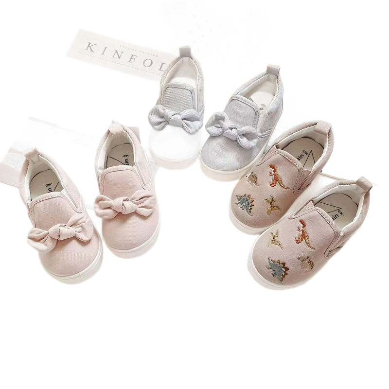 Unisex dječje platnene tenisice slip-on s dinosaurusom i slatkom mašnicom