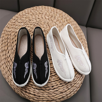 Gyermekeknek készült hímzett cipő, kanvas felsőrésszel, uniszex, slip-on stílus, kínai ihletésű, 4–16 éveseknek.