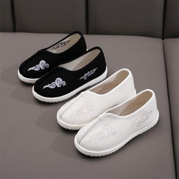 Gyermekeknek készült hímzett cipő, kanvas felsőrésszel, uniszex, slip-on stílus, kínai ihletésű, 4–16 éveseknek.