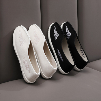 Gyermekeknek készült hímzett cipő, kanvas felsőrésszel, uniszex, slip-on stílus, kínai ihletésű, 4–16 éveseknek.