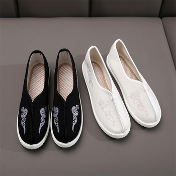 Gyermekeknek készült hímzett cipő, kanvas felsőrésszel, uniszex, slip-on stílus, kínai ihletésű, 4–16 éveseknek.