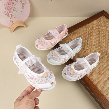 Etninio stiliaus satino batai vaikams su elastine juosta; viršus: satinas; vidpadis: audinys; pada: TPR