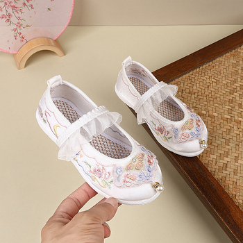 Etninio stiliaus satino batai vaikams su elastine juosta; viršus: satinas; vidpadis: audinys; pada: TPR