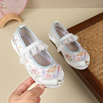 Etninio stiliaus satino batai vaikams su elastine juosta; viršus: satinas; vidpadis: audinys; pada: TPR