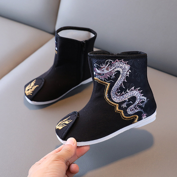 Traditsioonilised Hiina stiilis poiste kingad puuvillast kangast, õmmeldud etnilise retro stiiliga, külgse lukuga, vanusegrupp 4-16 aastat