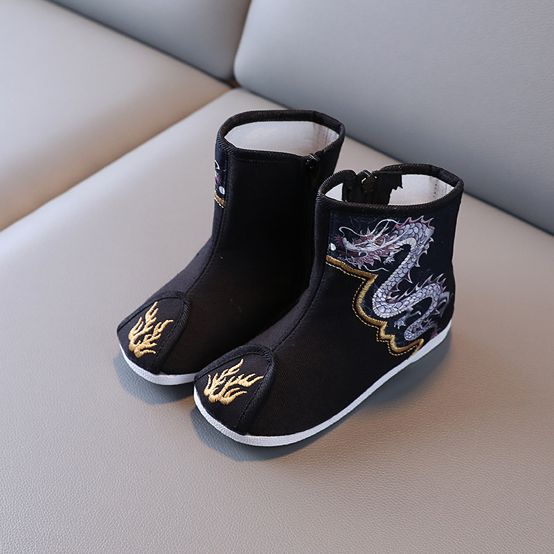 Traditsioonilised Hiina stiilis poiste kingad puuvillast kangast, õmmeldud etnilise retro stiiliga, külgse lukuga, vanusegrupp 4-16 aastat