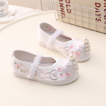 Mergaitėms Hanfu bateliai, etninio stiliaus, viršus iš drobės, PU vidus, elastinė juostelė užsegimui