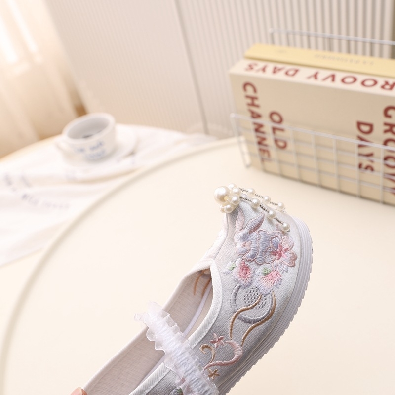 Hanfu gyerekcipő lányoknak, etnikus stílus, vászon felsőrész, PU belső, elasztikus szalag záródással