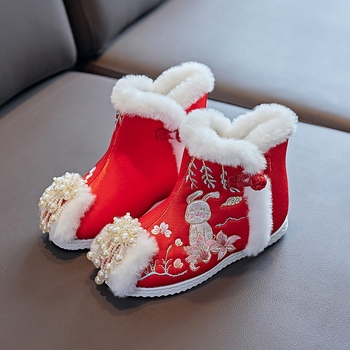 Laste traditsioonilised tikitud kingad - Hiina Vabariigi stiil, puuvillane pealmine osa, PU vooder, PU sisetald, plastikust tall