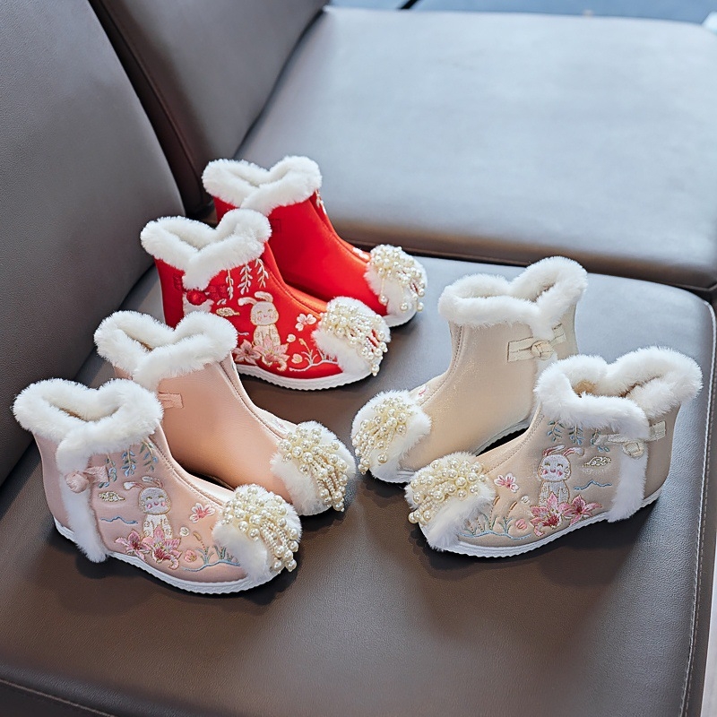 Laste traditsioonilised tikitud kingad - Hiina Vabariigi stiil, puuvillane pealmine osa, PU vooder, PU sisetald, plastikust tall